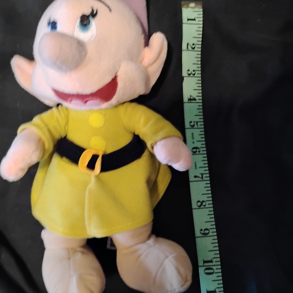 Disney Dopey Plush - Cream Face, Light Purple Hat, Yellow Outfit, Blue Eyes
